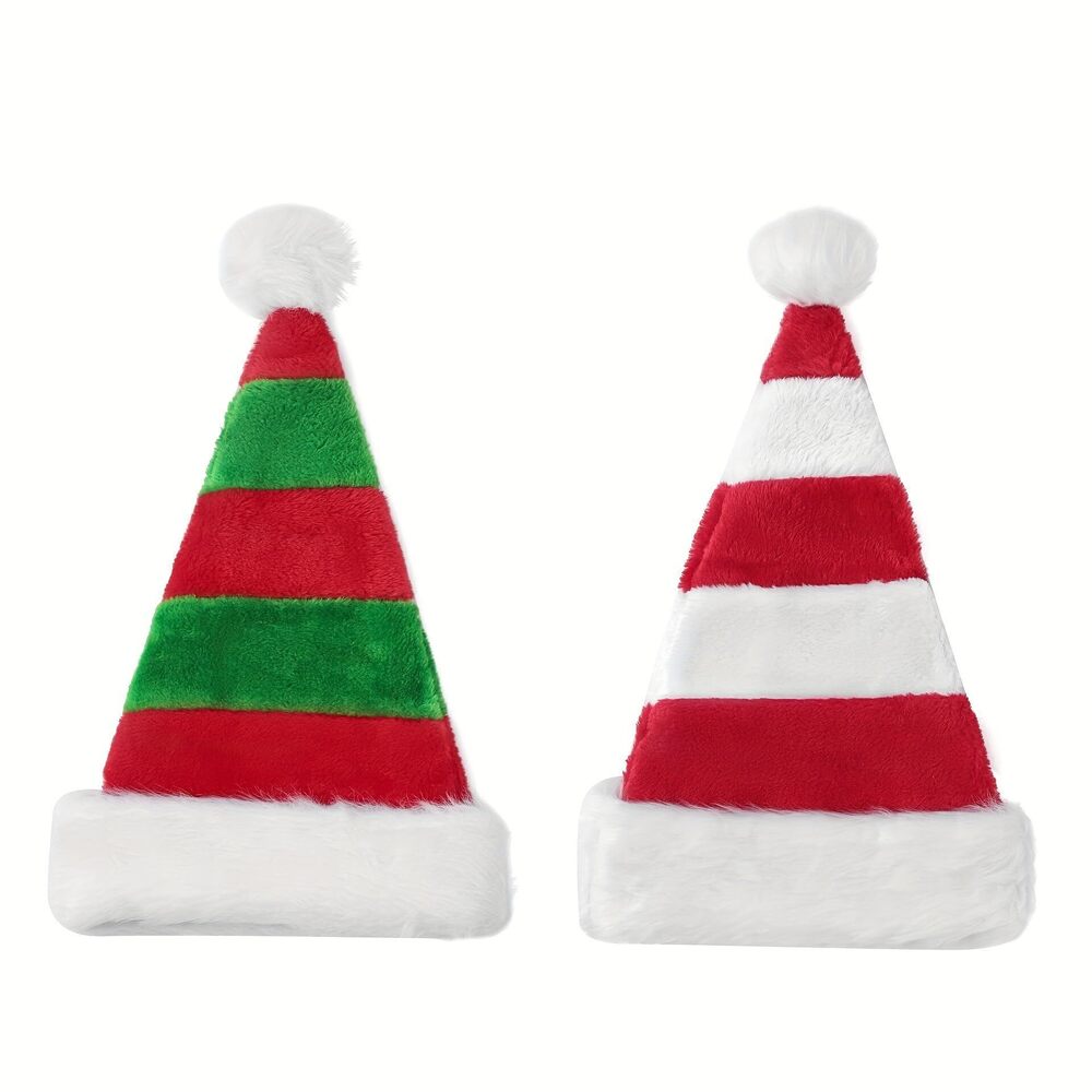 9770 2 Pieces Christmas Hat Green Red White Striped Santa Hat Cap Xmas